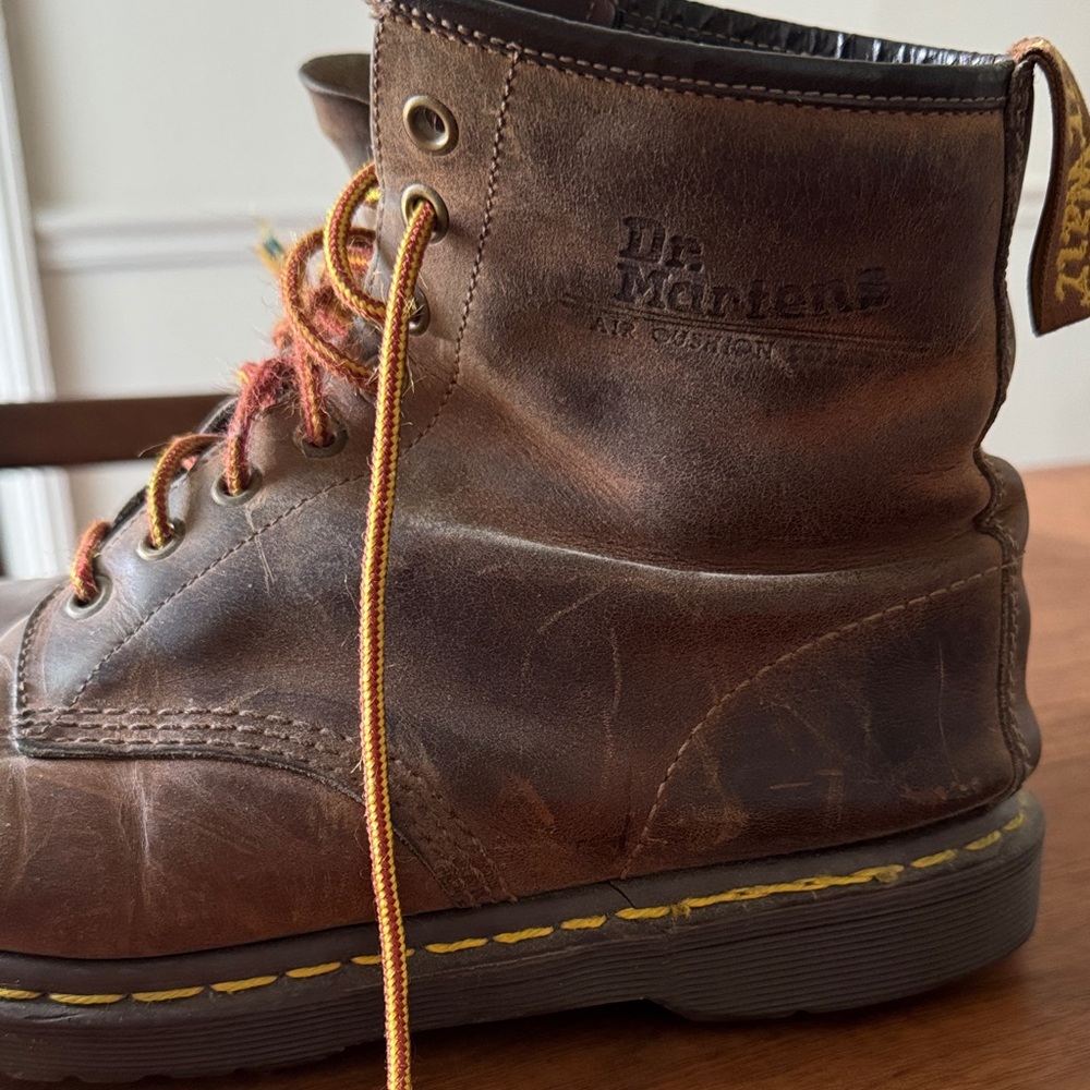 Dr. Martens Brown Leather Lace-Up Boot with Yellow Stitching